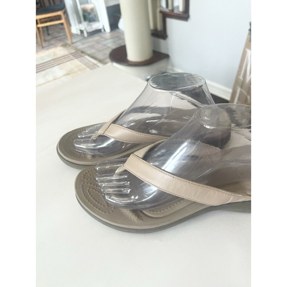 Beige Crocs With Nylon/Leather Strap Size 9 womens slip on comfort sandals shoes
